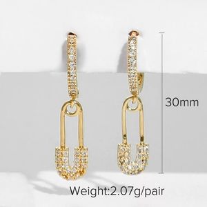 18k Gold Plated Zirconia Paper-clip Hoop Earrings